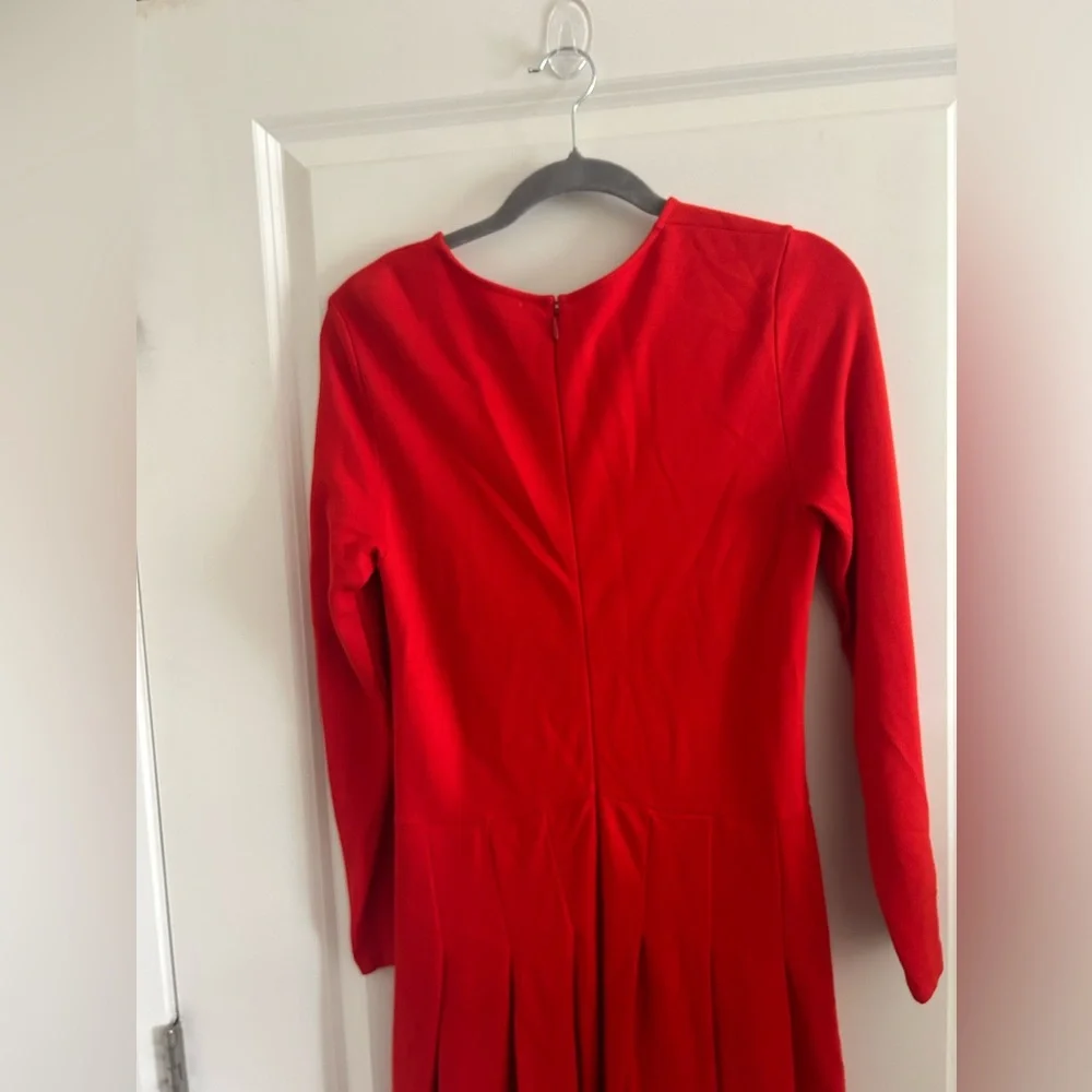 J. Crew Pleated Long Sleeve Red Knit Midi Dress - Picture 9 of 11